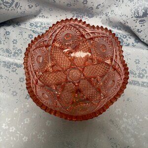 LE Smith Daisy and Diamond pink glass bowl